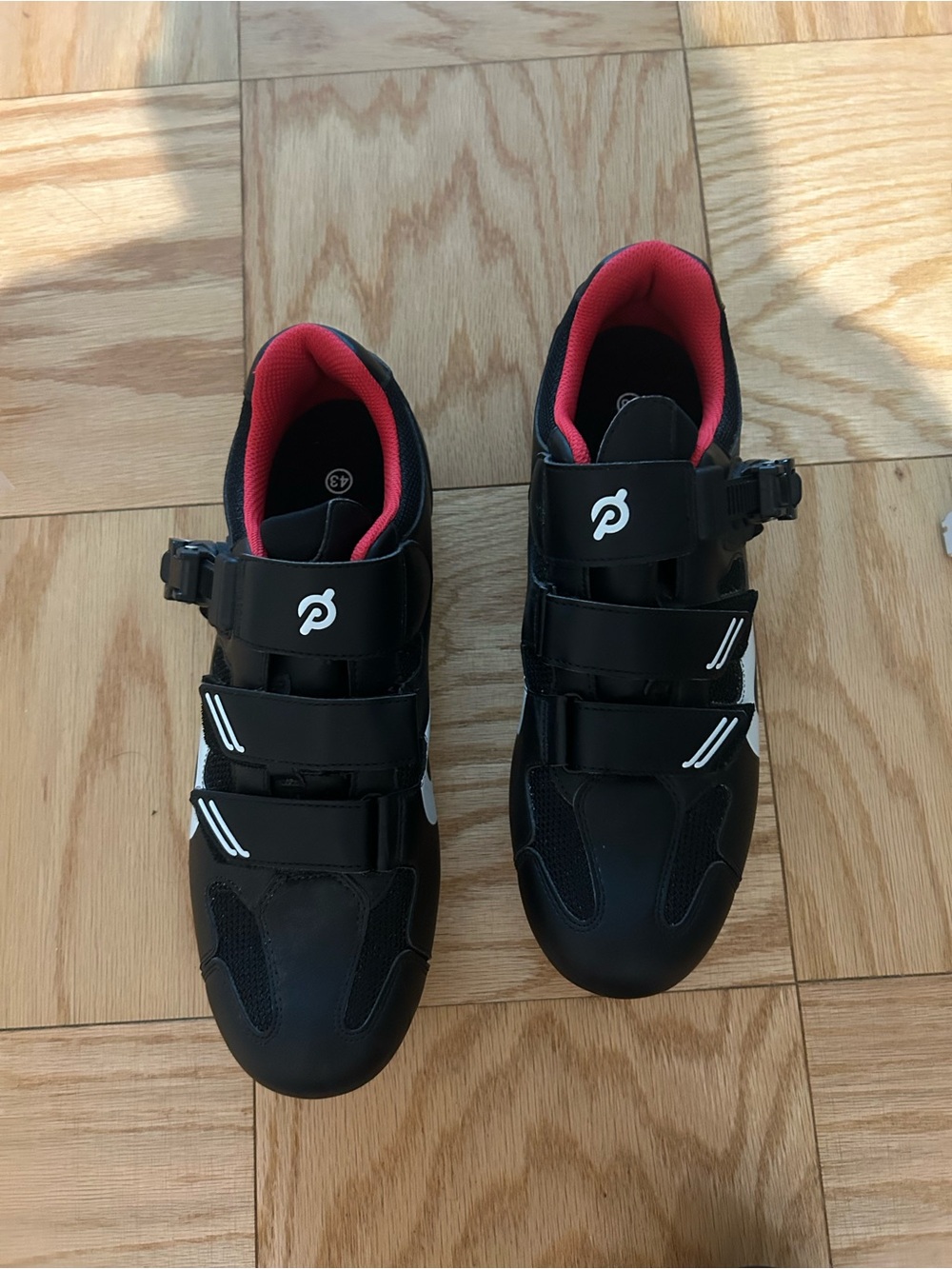 Peloton Black Cycling Shoes with Pink Interior and White Accents